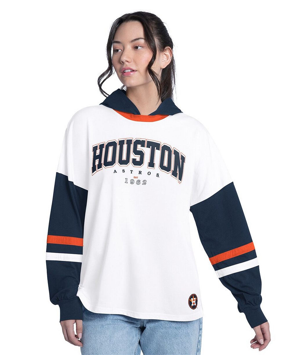 G-III 4Her by Carl Banks Женская укороченная футболка с длинным рукавом Houston Astros, белая/темно-синяя
