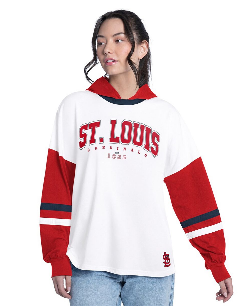 Женская футболка G-III 4Her by Carl Banks St. Louis Cardinals White/Red Oversized Hooded Long Sleeve