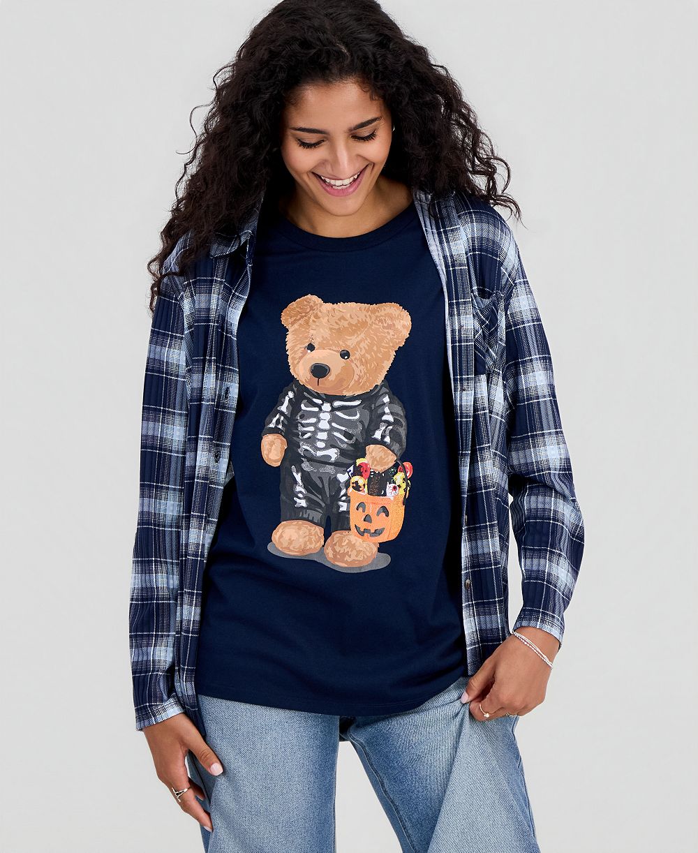 Grayson Threads, The Label Juniors' Skeleton Bear Graphic-Print T-Shirt