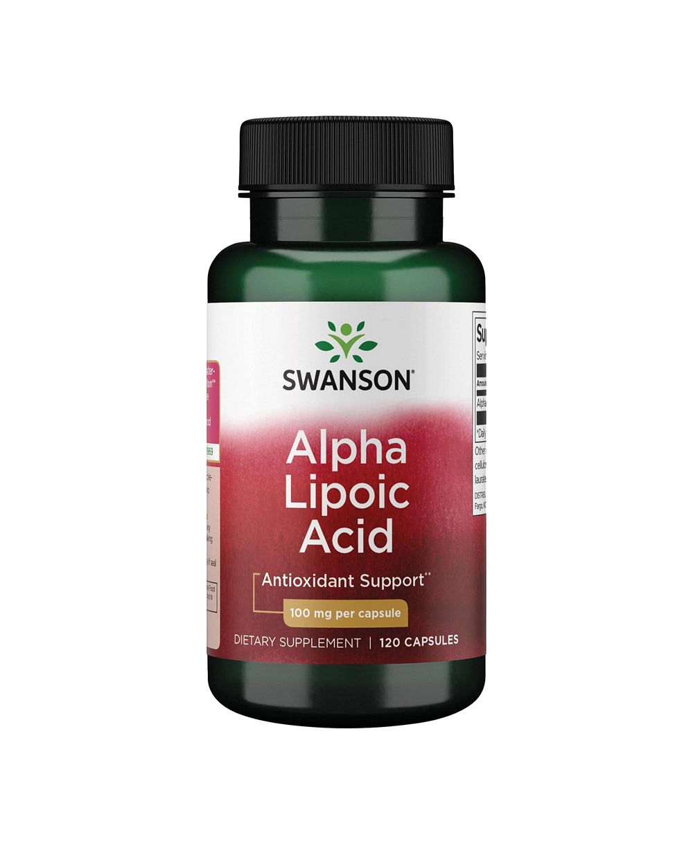 Пищевая добавка Swanson Alpha Lipoic Acid для поддержки здорового кровяного давления и метаболизма углеводов 120 капсул, по 100 мг каждая