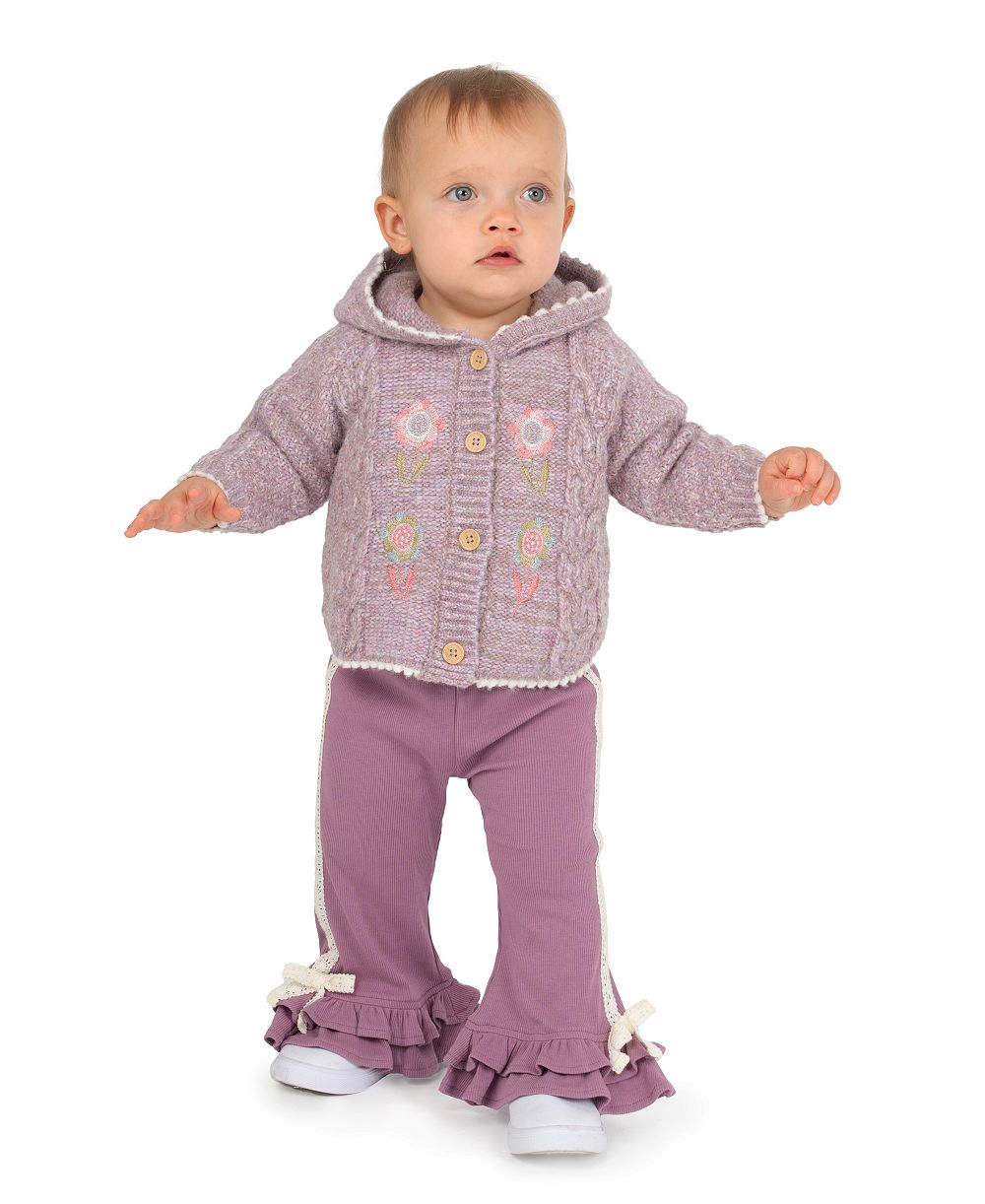 Rare Editions Baby Girls' Poncho Knit Top, Short-Sleeve Bodysuit and Flare Pants, 3-Piece Set