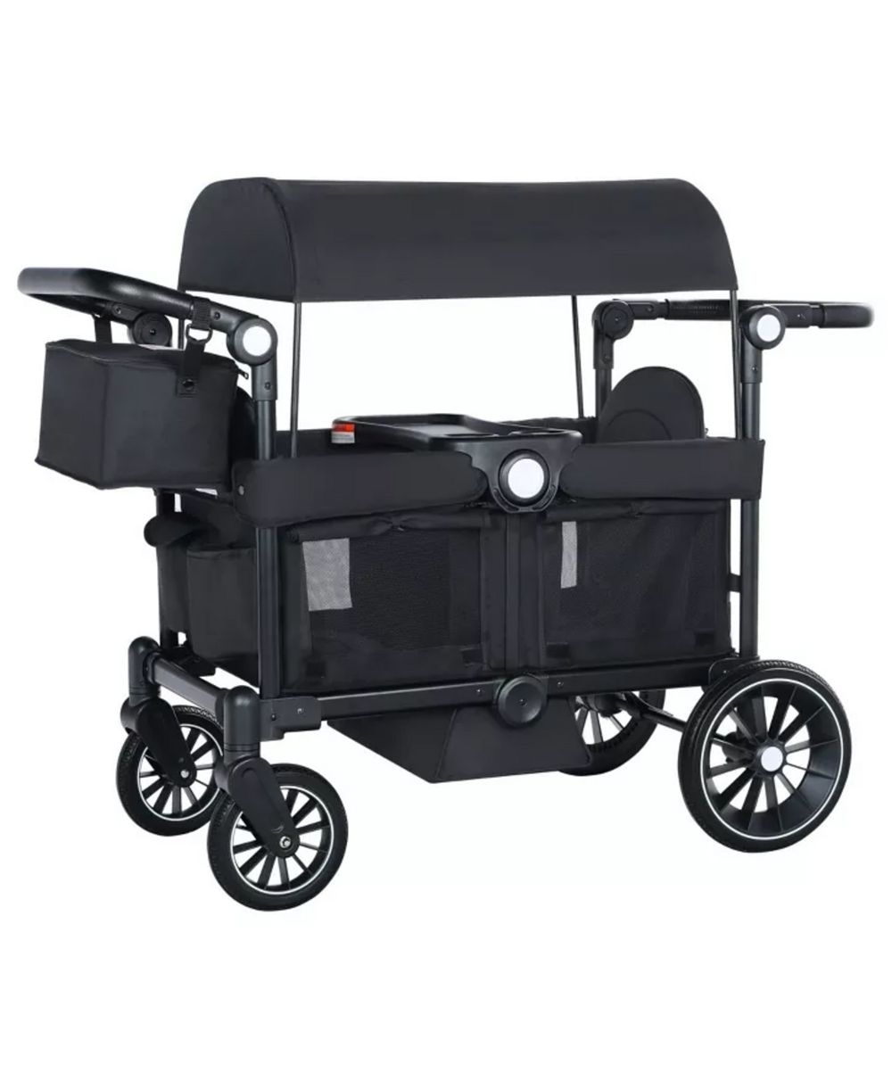 Kinder King Wagon Stroller for Two Kids with Adjustable Handle, All-Terrain Wheels, Tray and Storage.