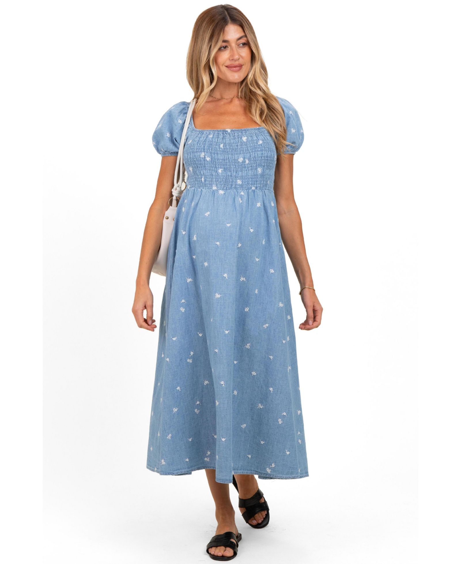 Женское платье Pinkblush Chambray с вышивкой и сборками миди