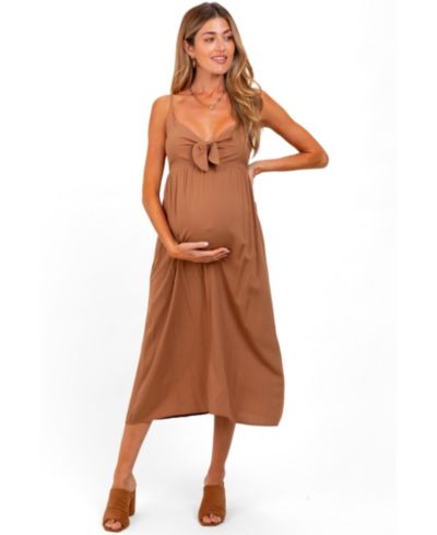 Pinkblush Women's Camel Front Tie Sleeveless Midi Dress