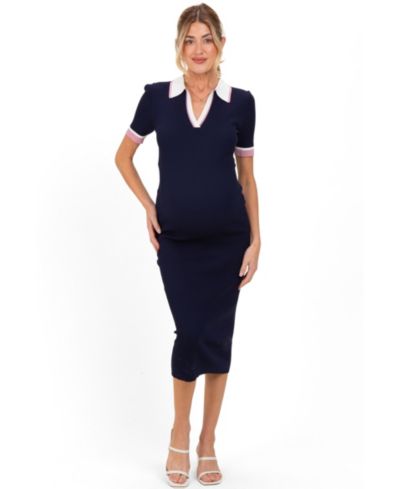 Pinkblush Women's Navy Collared Colorblock Midi Dress