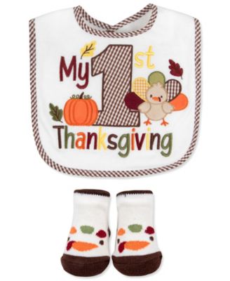 Baby Essentials Baby Boys' and Baby Girls' My 1st Thanksgiving Gingham Check Bib and Socks, 2-Piece Set