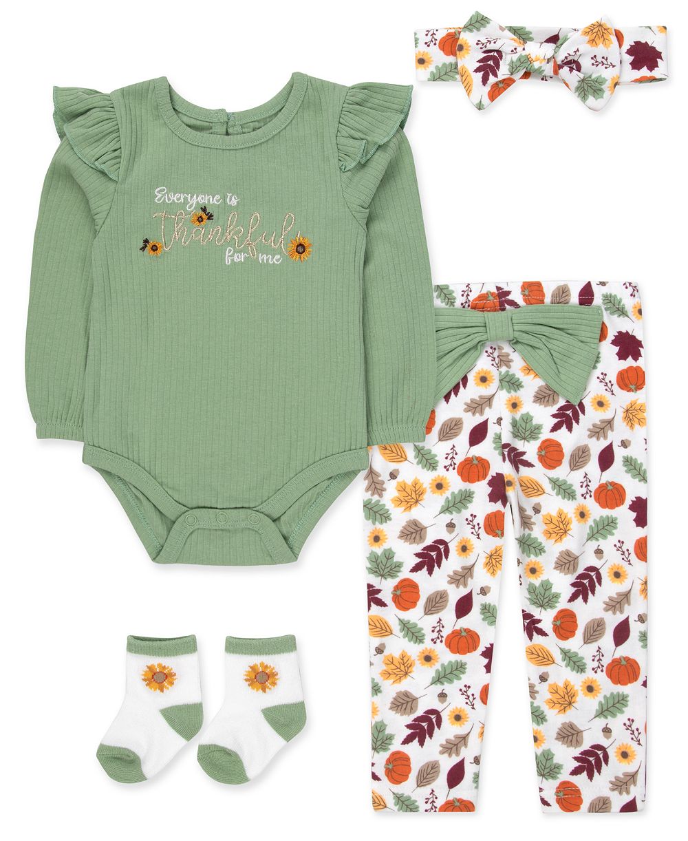 Baby Essentials детский набор из 4 предметов для девочек 0-5T: длинный рукав, рибан, тема благодарности
