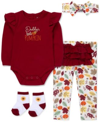 Baby Essentials, комплект из 4 предметов для девочек: боди с длинным рукавом в рубчик с надписью "Daddy's Little Pumpkin", леггинсы, ободок и носки