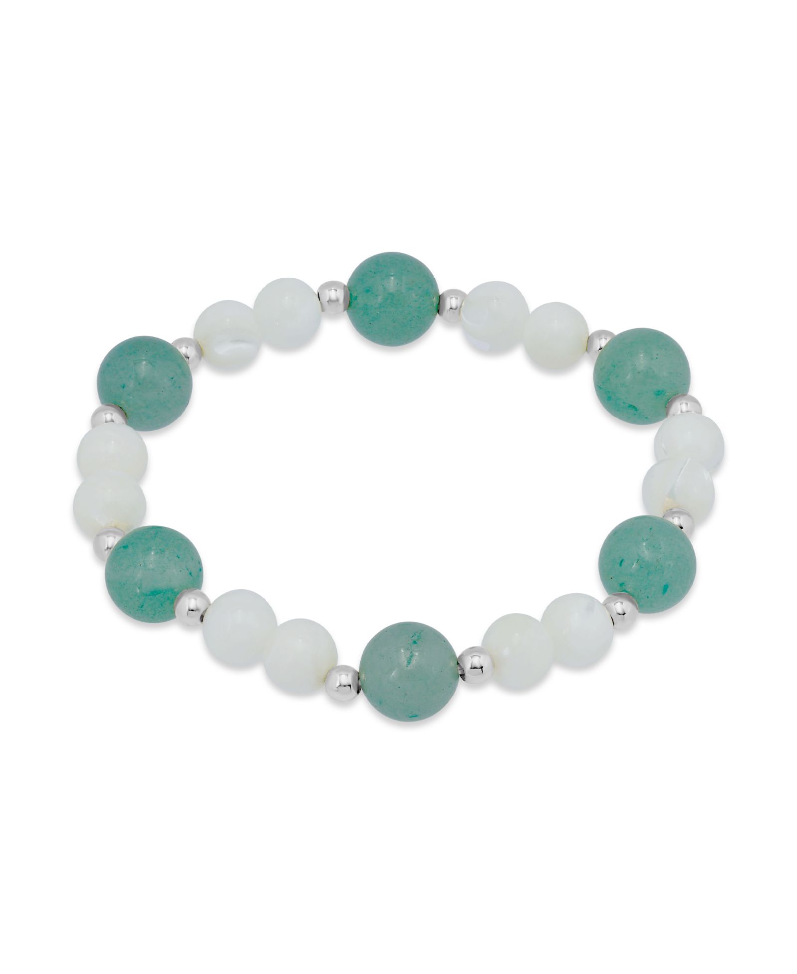 Macy's 14k Gold-Plated Over Brass Imitation Pearl Aventurine Beads Stretch Bracelet