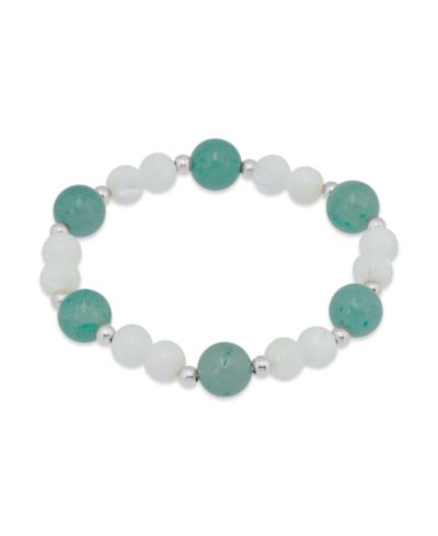 Macy's 14k Gold-Plated Over Brass Imitation Pearl Aventurine Beads Stretch Bracelet