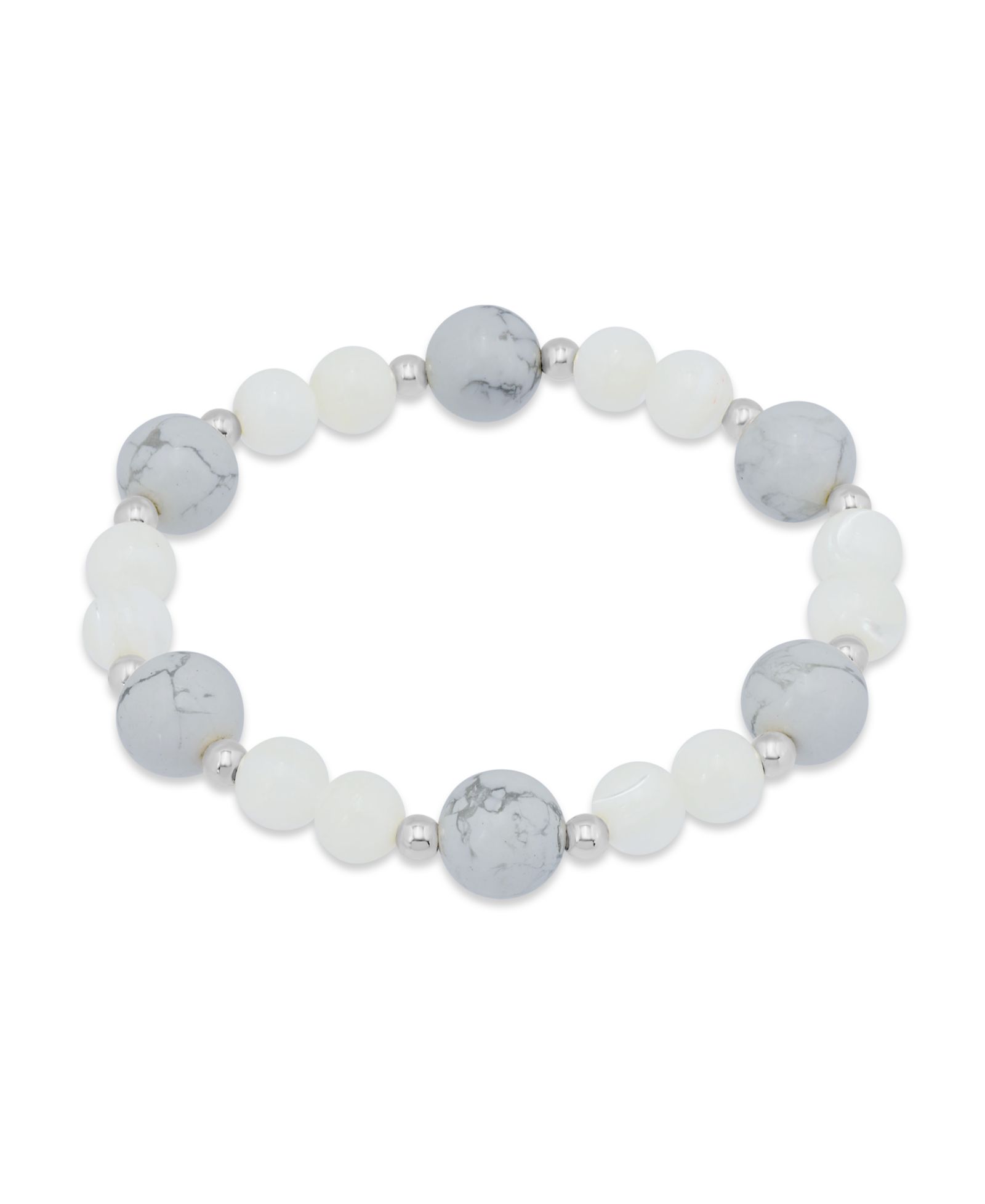 Macy's 14k Gold-Plated Over Brass Imitation Pearl Howlite Beads Stretch Bracelet