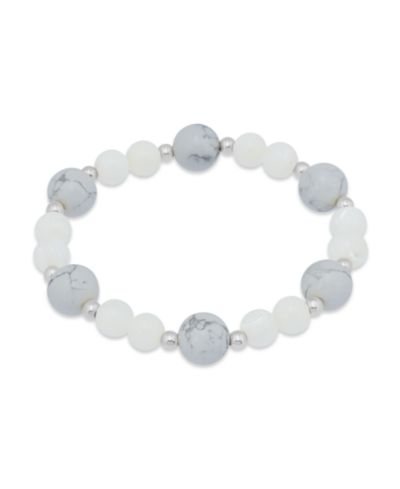 Macy's 14k Gold-Plated Over Brass Imitation Pearl Howlite Beads Stretch Bracelet