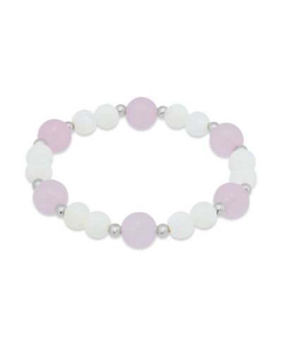 Macy's 14k Gold-Plated Over Brass Rose Quartz Beads Imitation Pearl  Stretch Bracelet