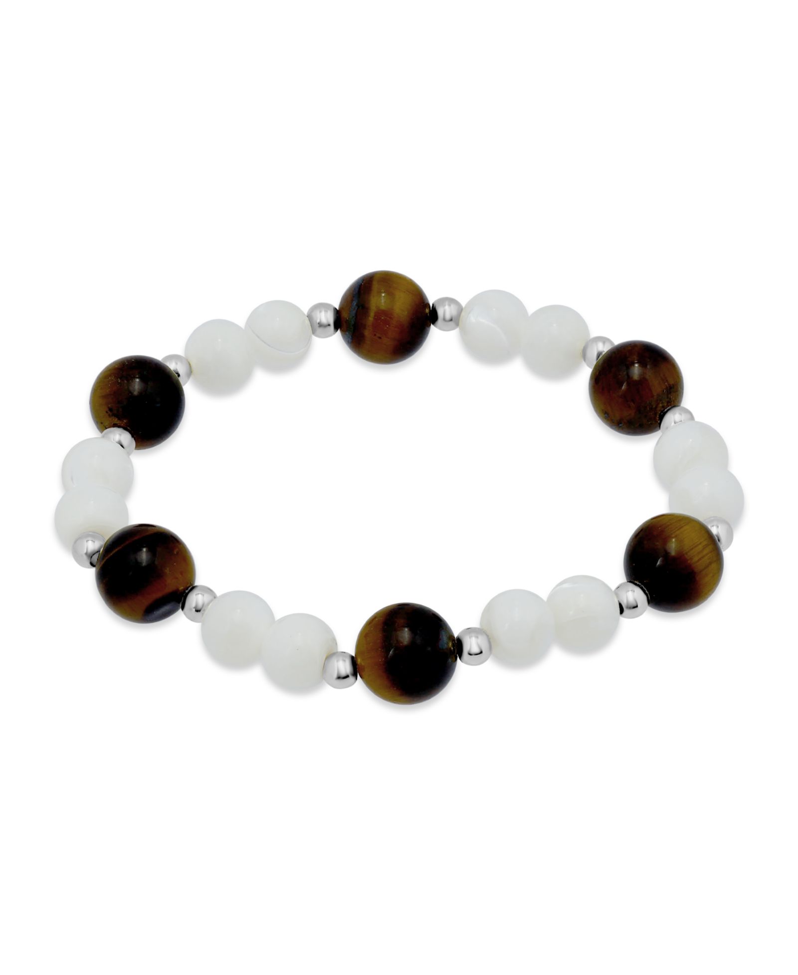 Macy's 14k Gold-Plated Over Brass Imitation Pearl Tigers Eye Beads Stretch Bracelet