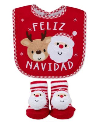 Baby Essentials Baby Feliz Navidad Holiday Santa-Themed Bib and Socks, 2-Piece Set