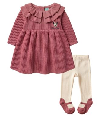 Disney Baby Girls' Minnie Mouse Embroidered Sweater Dress and Tights, 2-Piece Set