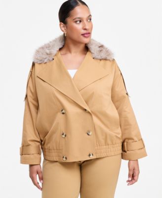 I.N.C. International Concepts Women's Double-Breasted Removable Faux-Fur Collar Bomber Jacket, Macy's Exclusive