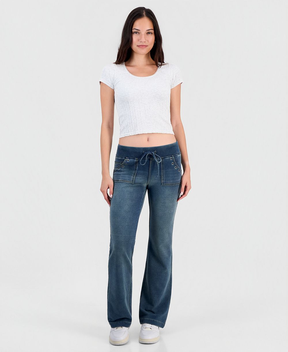 Vanilla Star Juniors' Fleece-Knit Drawstring-Waist Bootcut Jeans