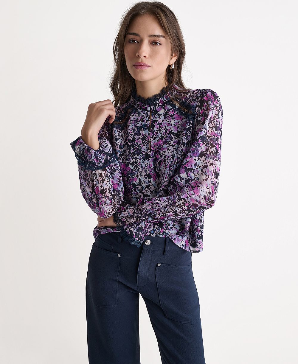 Женский топ BCBG Printed High-Neck Long-Sleeve