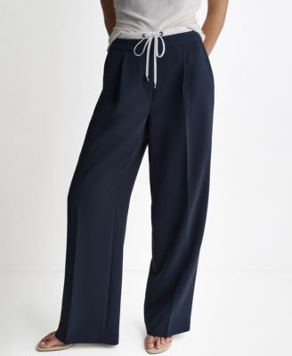 BCBG Women's Wide-Leg Contrast Waist Pleated Front Pants