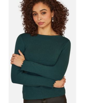 Yumi Women's Sparkle Long Sleeve Boatneck Knit Jumper