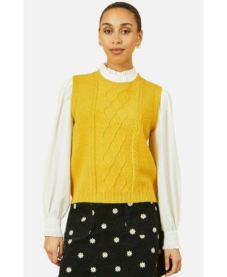 Yumi Women's Cable Knit Sleeveless Jumper