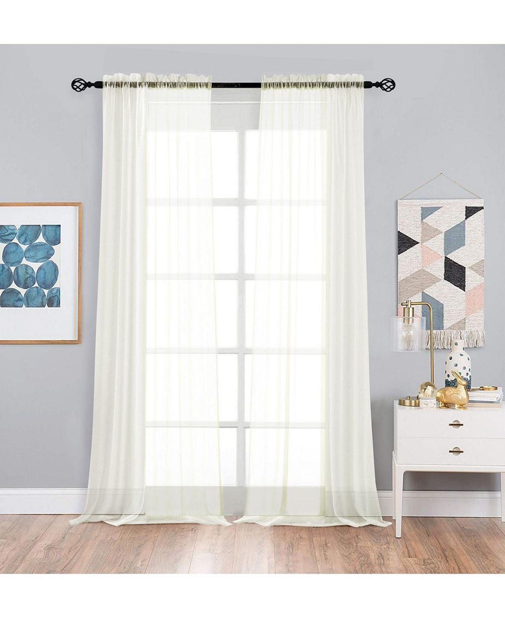 Kate Aurora 2 Piece Extra Long Custom Lux Rod Pocket Sheer Voile Window Curtains - 120 inch  Long