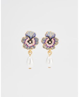 Fable England серьги-гвоздики Gold Pansy and Pearl Drop