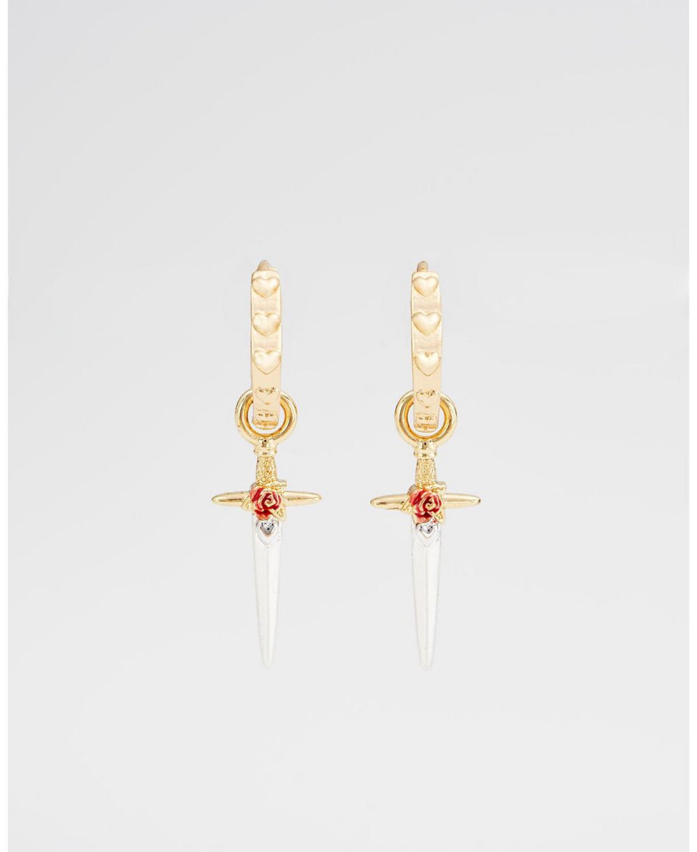 Серьги-кольца Fable England Gold Rose and Dagger Huggie