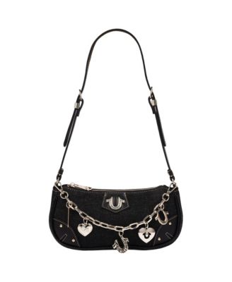 True Religion Women's Horseshoe Chain Shoulder Bag - Charm Detail Zip Top Purse with Adjustable Strap