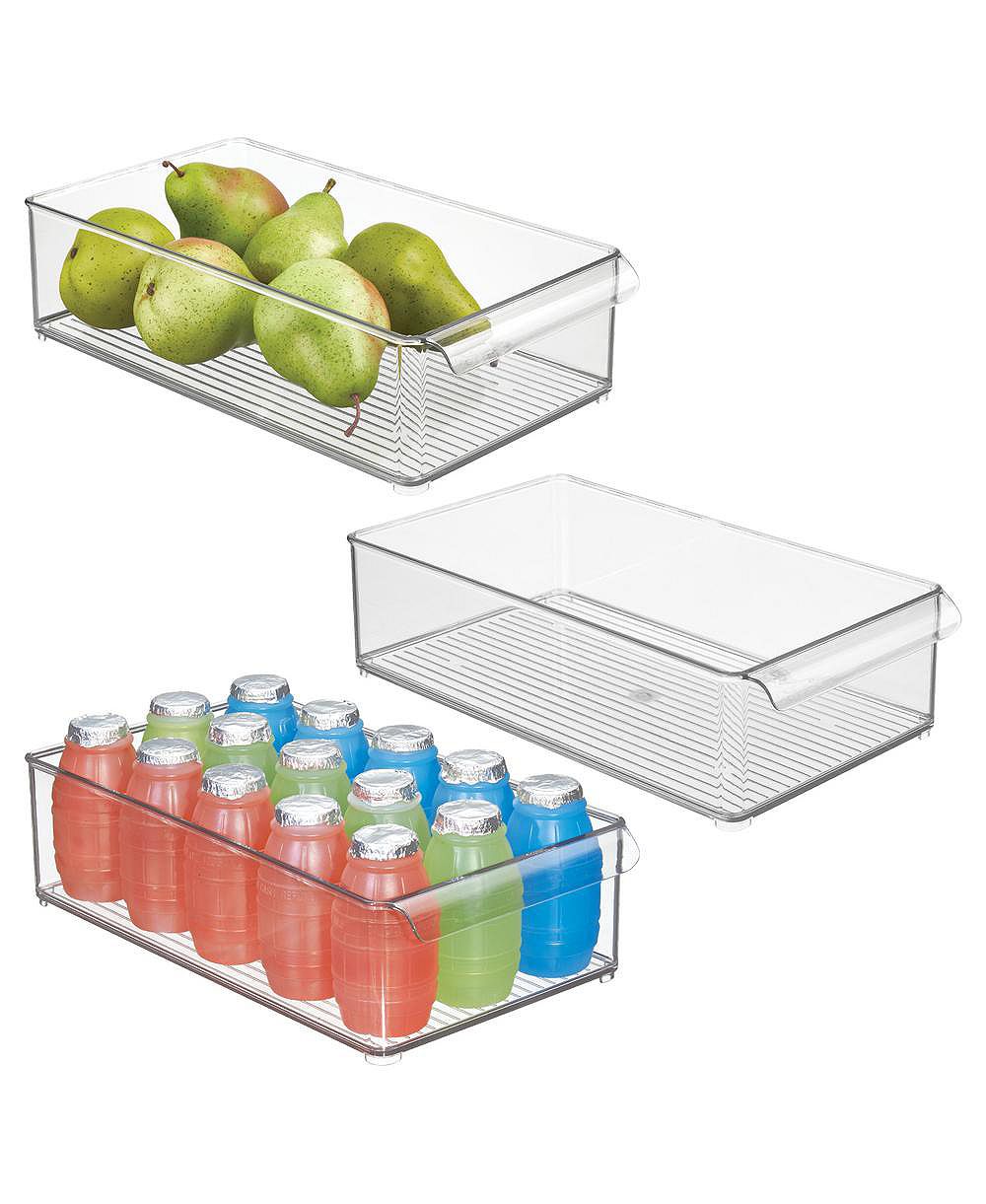 iDesign Large Stackable Fridge Bin with Handle, Set of 3, Clear, Made in USA