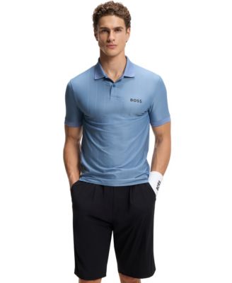 Мужская приталенная рубашка-поло BOSS by Hugo Boss из трикотажа в полоску с эффектом stretch