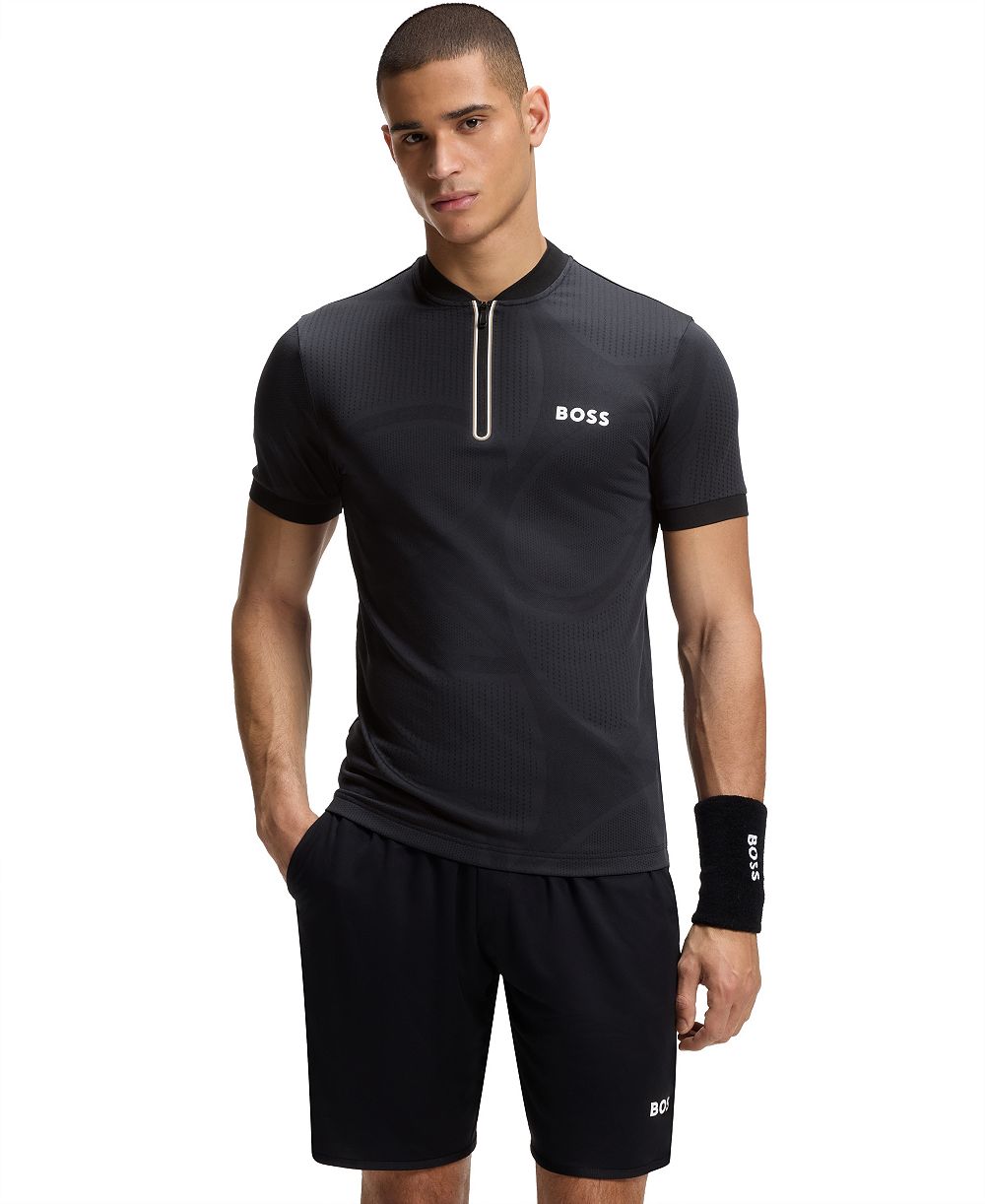 Мужская рубашка поло BOSS by Hugo Boss Slim-Fit с влагоотводящим эффектом и молнией на шее