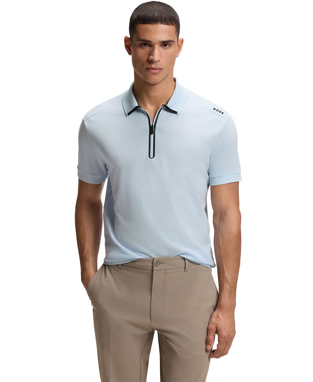 Мужская рубашка-поло BOSS by Hugo Boss Waffle Jacquard Zip-Neck