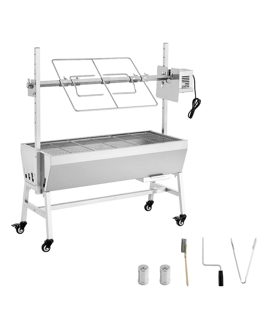 COZITO Rotisserie Grill, 38W Charcoal Spit Roaster with Wheels and 7-Level Height