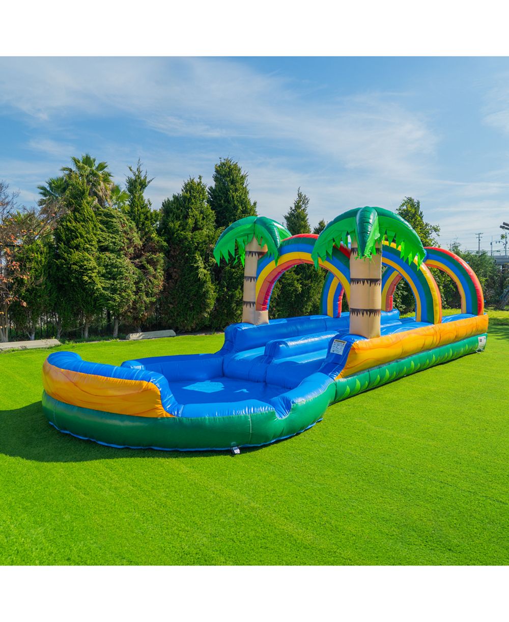 POP JUMP Tropical 27' Dual Lane Slip N Slide With Pool