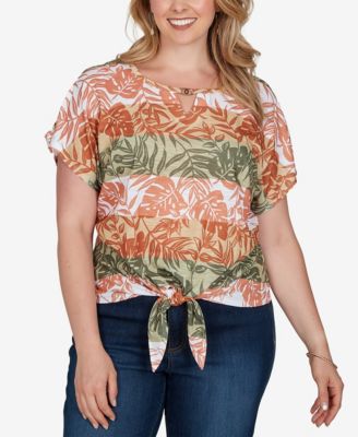 HEARTS OF PALM Plus Size Printed Knit Tie-Front Top
