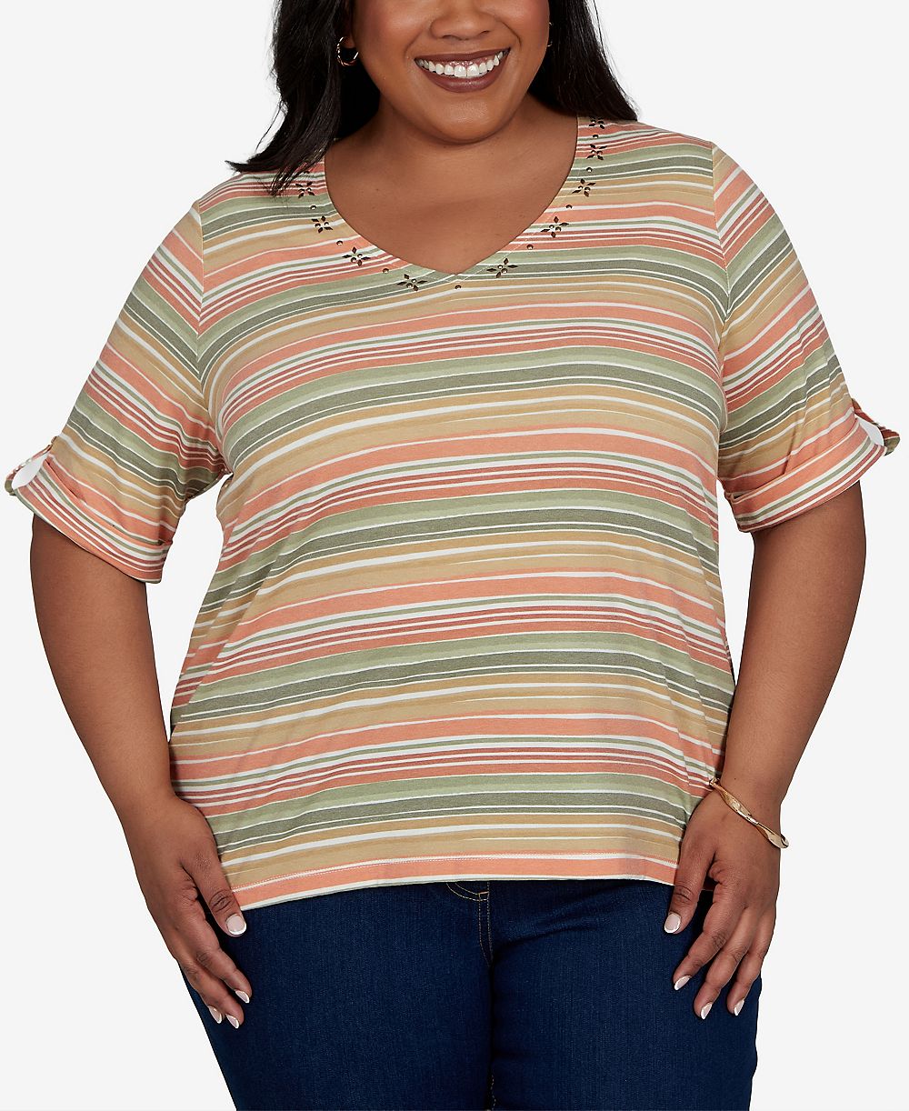 HEARTS OF PALM Plus Size Printed Short-Sleeve Top