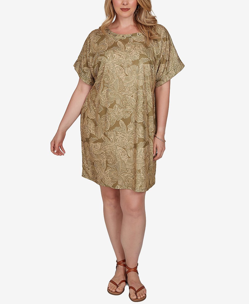 Платье HEARTS OF PALM Plus Size Printed Short-Sleeve Grommet