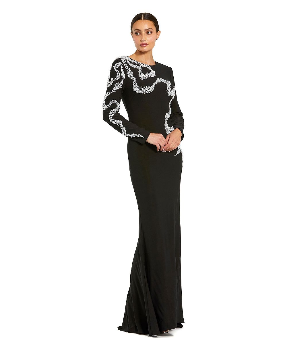 Mac Duggal Petite Длинное вечернее платье из джерси с бисером и колоннообразным силуэтом