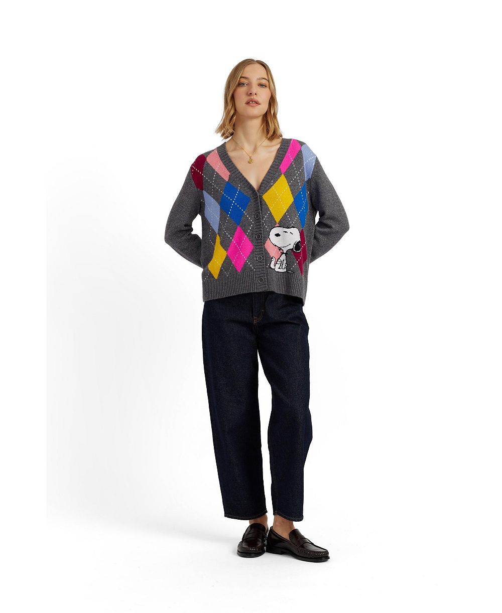 Chinti & Parker Women's Wool-Cashmere Snoopy Argyle Cardigan
