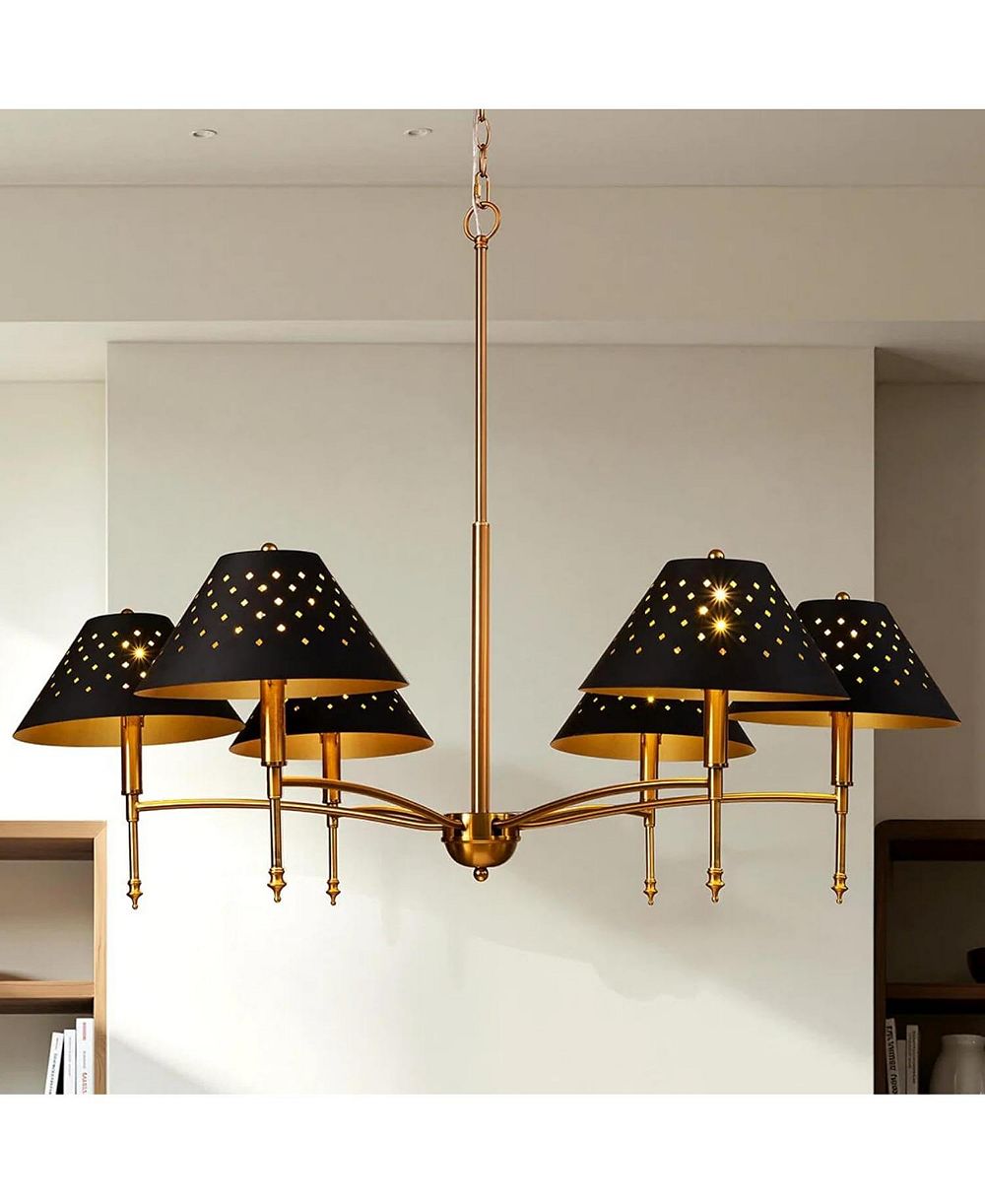 Tribesigns 6-Light Chandelier with Matte Lampshade, 35" Farmhouse Height Adjustable Pendant Light Fixture