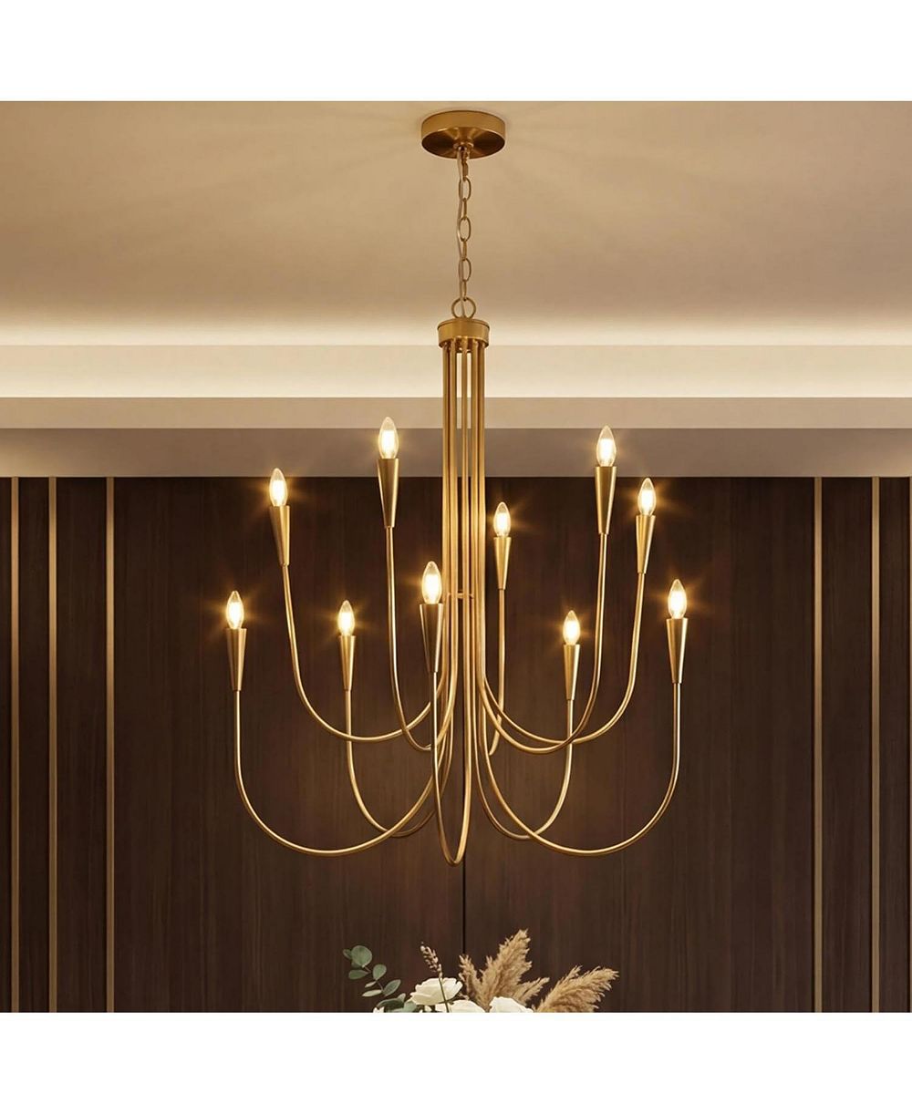 Tribesigns 10-Light Modern Chandelier, U-Shaped Arms Chandelier Light Fixture for Living Room Bedroom Dining Room Entryway Hallway