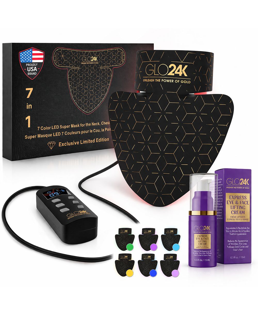 Маска GLO24K 7 Color LED для шеи, груди и декольте с кремом для подтяжки кожи