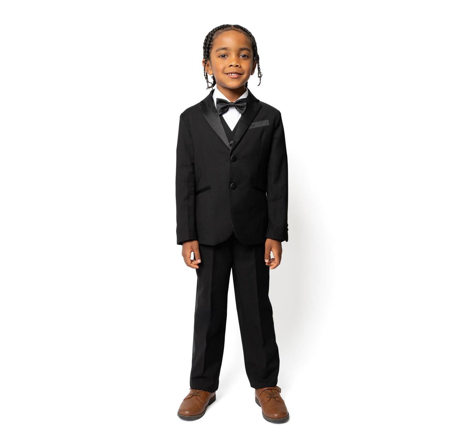 Peanut Butter Collection Toddler Boys 007 Slim Fit 5-Piece Shirt, Bowtie, Jacket, Vest and Pants Tuxedo Set