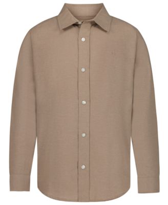 Calvin Klein Boys' 8-20 Textured Embroidered Monogram Long-Sleeve Shirt