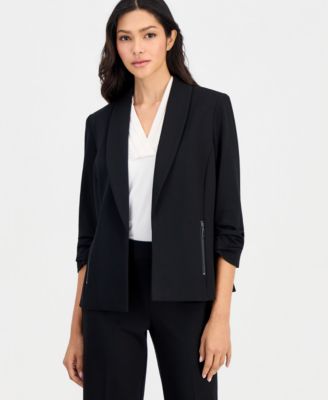 Anne Klein Essentials Petite 3/4-Sleeve Open-Front Zip-Pocket Jacket