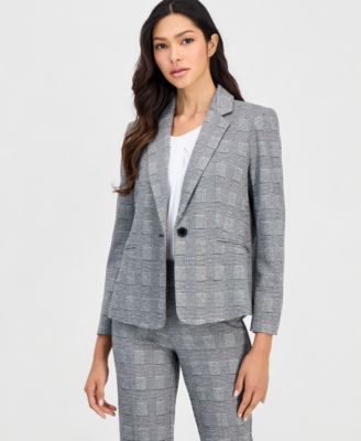 Блейзер Anne Klein Essentials Petite Plaid One-Button