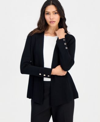 Anne Klein Essentials Petite Open-Front Side-Slit Cardigan