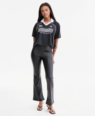 Женские брюки Bar III High-Rise Faux Leather Flare-Leg Ankle